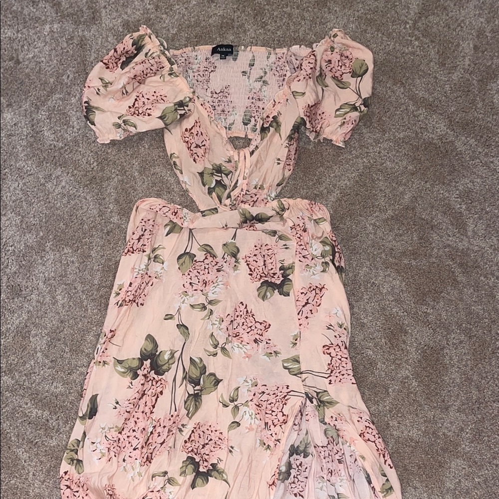 ALOHAS Pink Ruffled Off-Shoulder Midi Dress